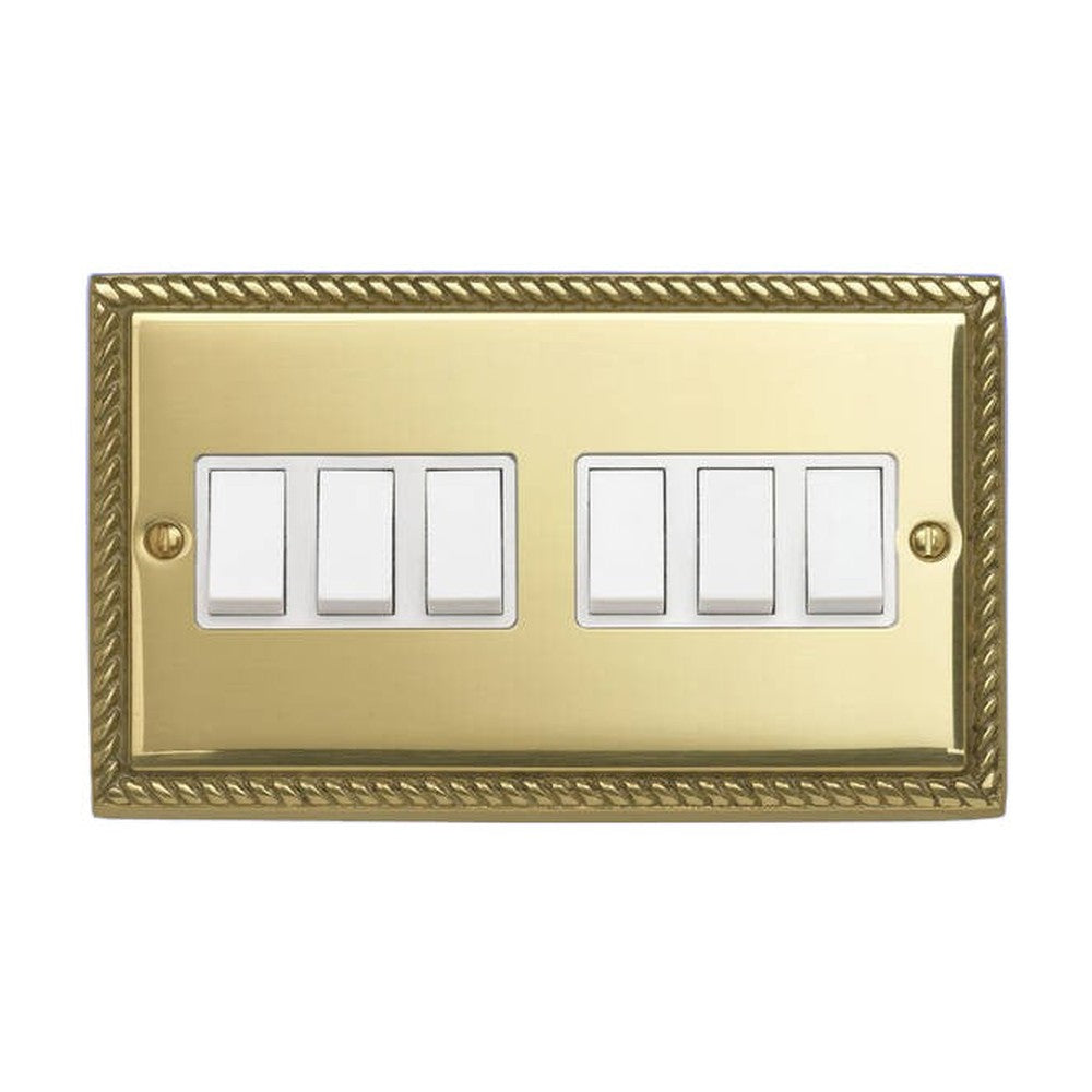 Contactum 3762GBW 6g 2 Way 10a Georgian Rope Edge Brass Switch White Insert