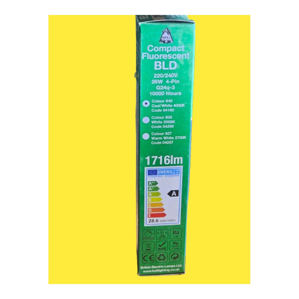 BELL G24d-3 26w = 100w 4 Pin BLB Compact Fluorescent 840 Cool White 1716Lm Bulb