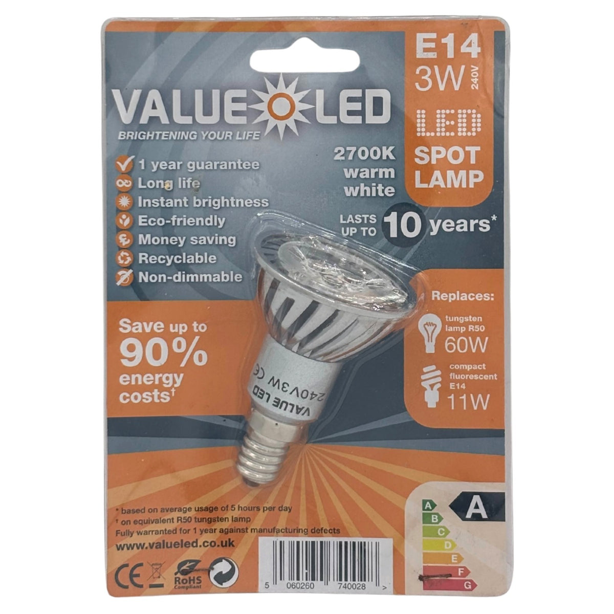 Value LED Bulbs Warm White B22 E14 E27 GU10 MR16 3W 4W 6W 2700K Spot Lamp