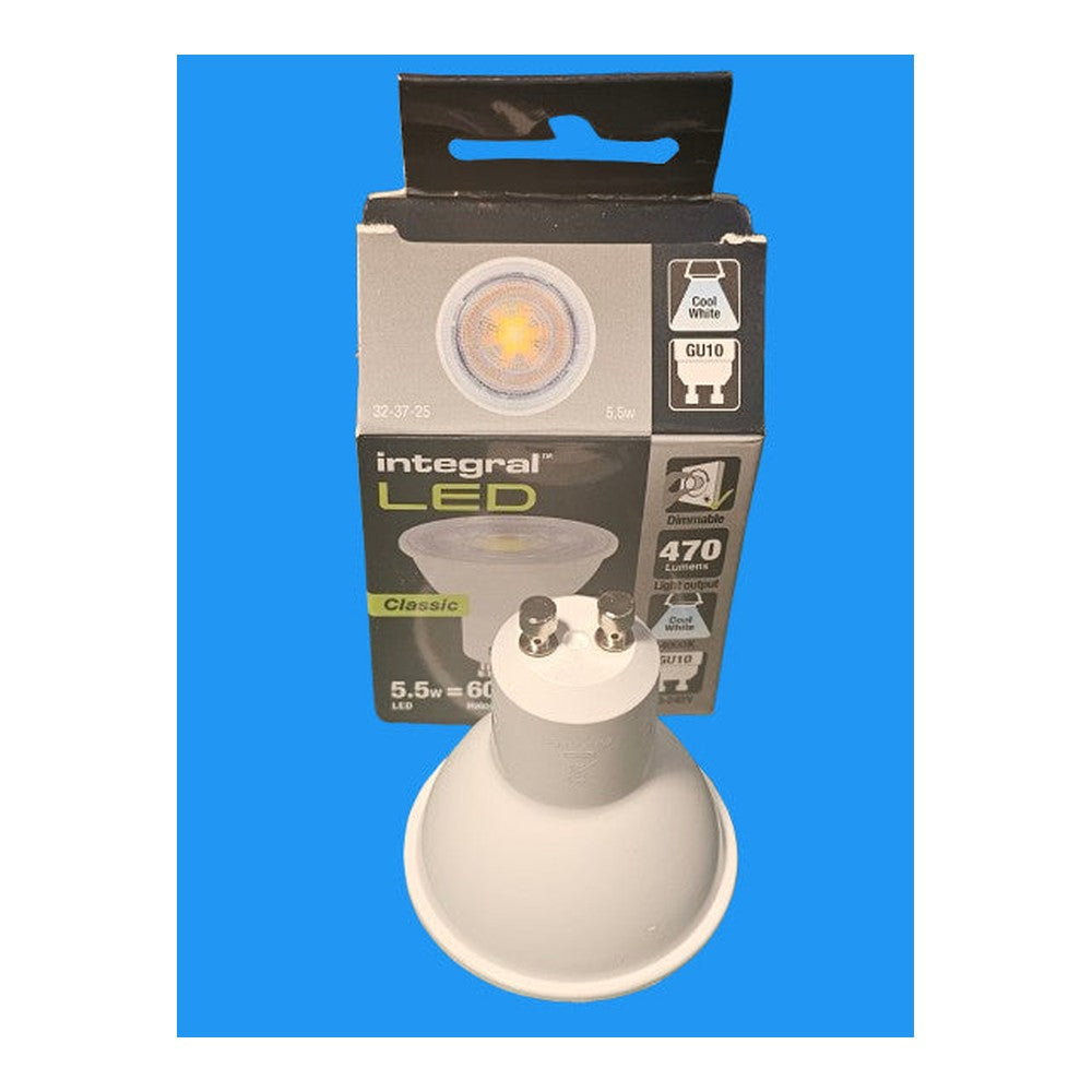 3 x integral LED 5.5w = 56w GU10 Cool White 470Lm Classic 15000h Mercury Free