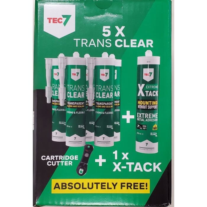 Tec7 Promo Pack 5 x Clear Trans Sealant + 1 X-Tack + Foc Cartridge Cutter