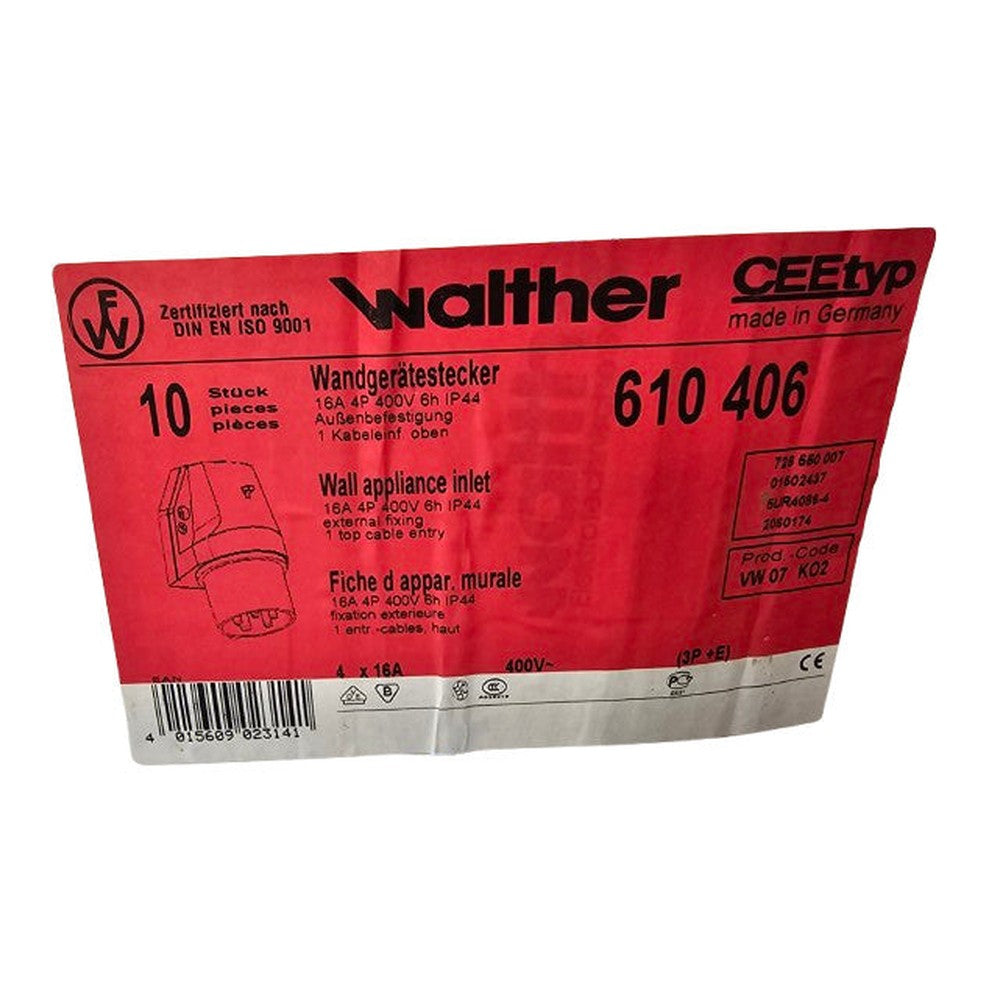 5 x Walther 610406 Wall Appliance Inlet 16A 400V