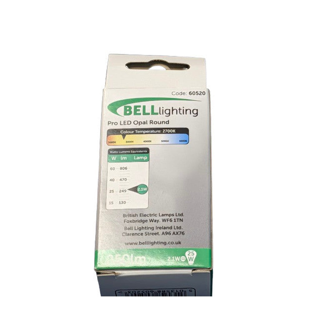 2x BC B22 Bell Lighting 60520 LED 4W Opal GOLFBALL 250LM 2700K