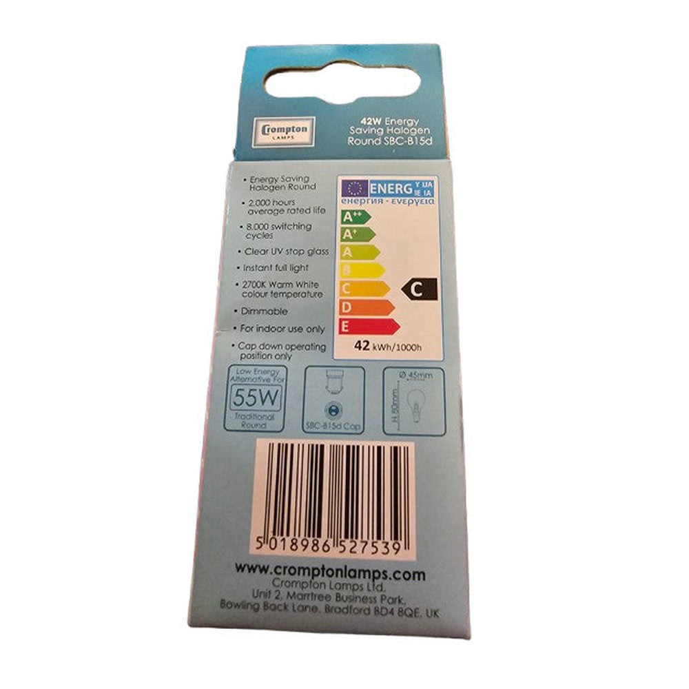B15 Crompton 5 pack 42W 630lm Warm White Bulb EROU42CSBC