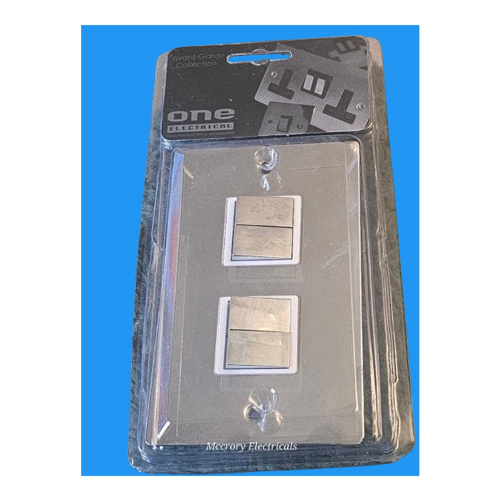 10A 4G 2W Switch Flat Plate Polished Chrome White Inserts One Electrical