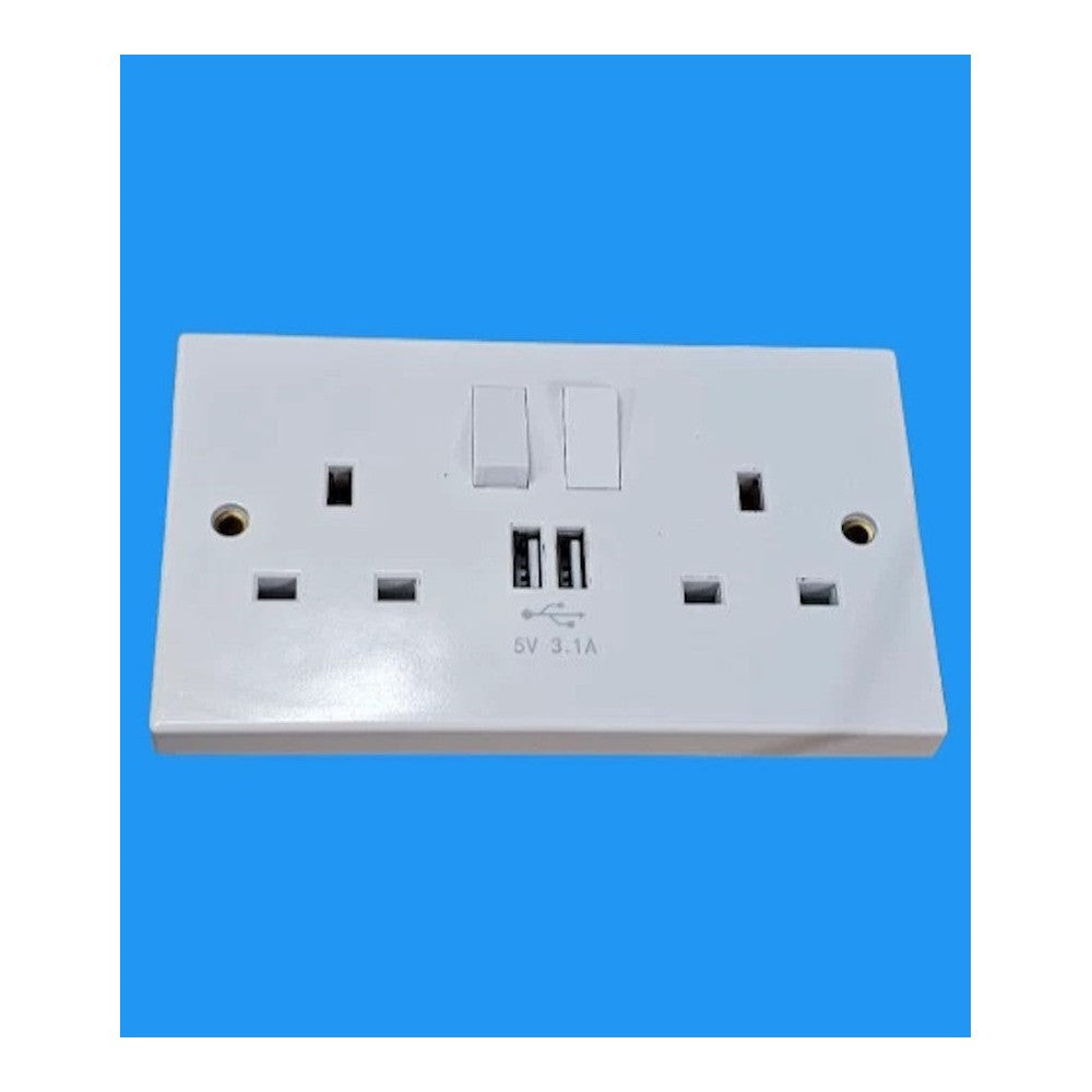 Opus 2 Gang 13A USB Switched Double Socket White