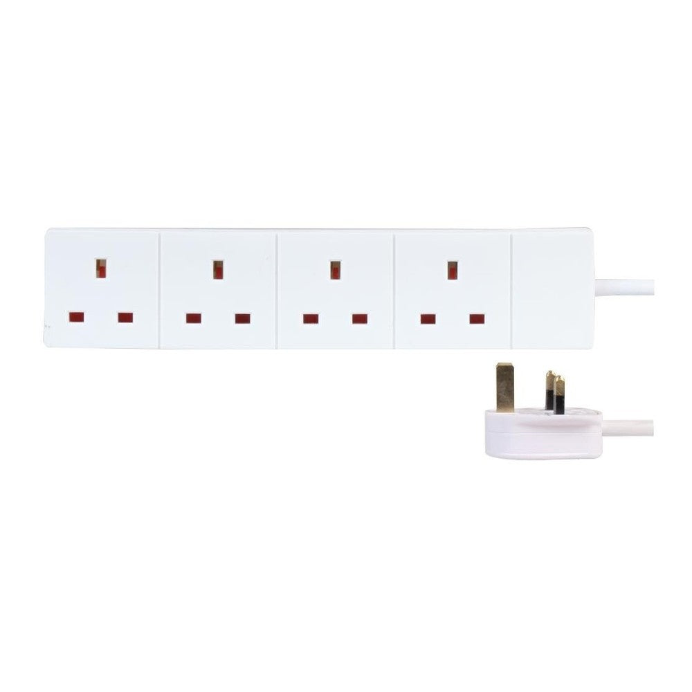 Pro Elec PL09181 2 metre 4 Gang Extension Lead - White - UK 3 Pin Plug