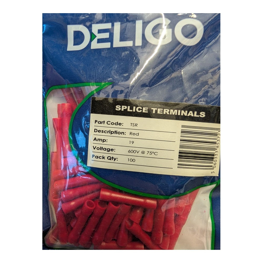 Deligo Red Splice Terminal TSR Butt Wire Electrical Insulated Plated Connector