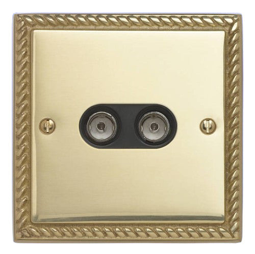 Contactum 3148GB Co-axial Twin TV - FM Coaxial Aerial Socket - Georgian Brass