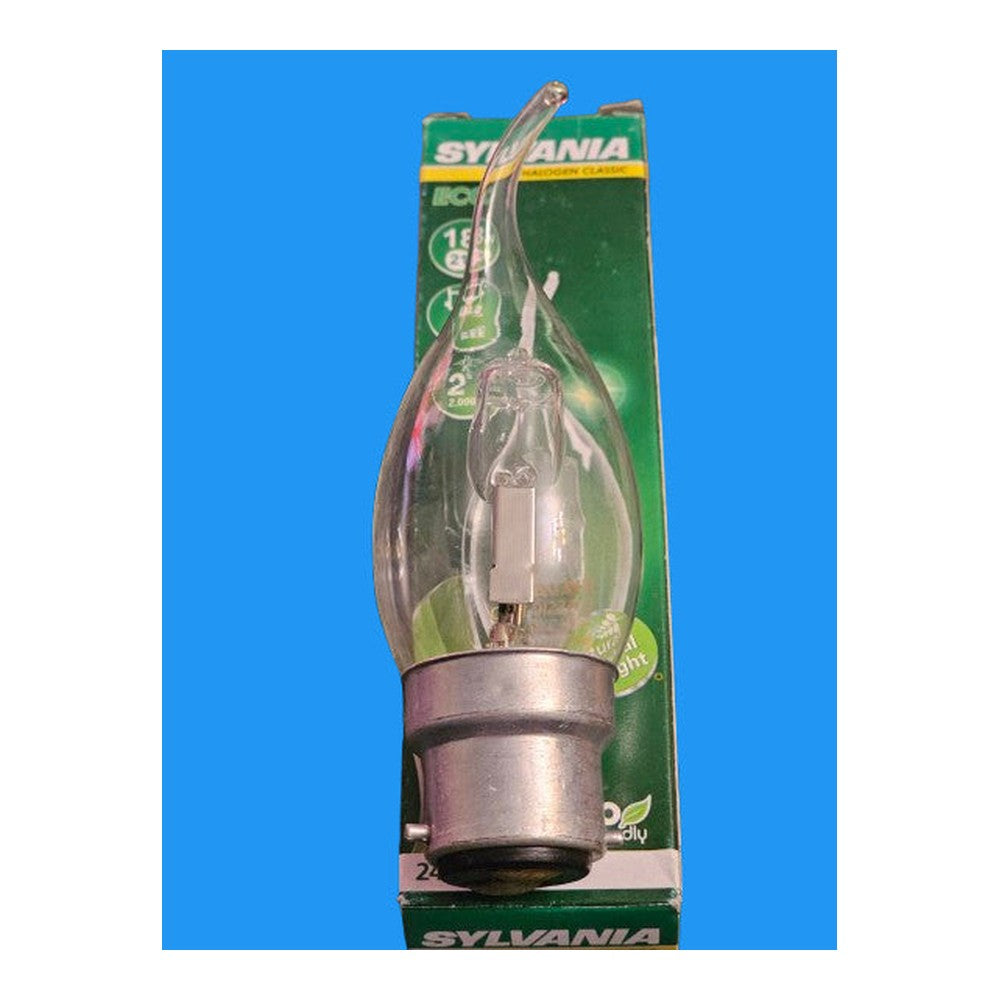 2 x Sylvania 18w B22 Halogen Classic ECO Candle Bulb Lamp