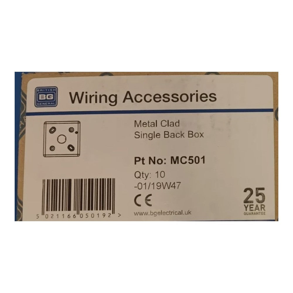 B.G. Metal Clad Single Back Box MC501