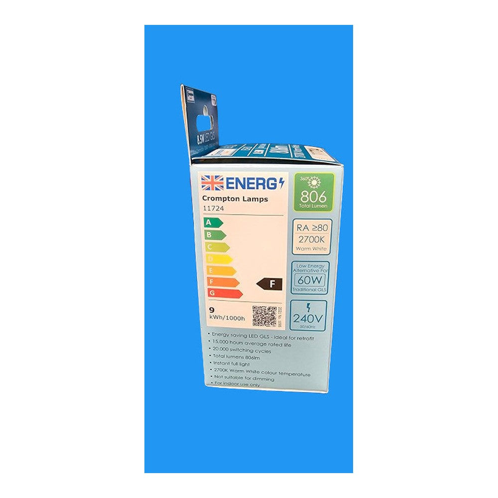 ES-E27 LED 8.5W GLS Crompton Bulb Lamp Non-Dimmable 2700k Warm White 806lm 240v