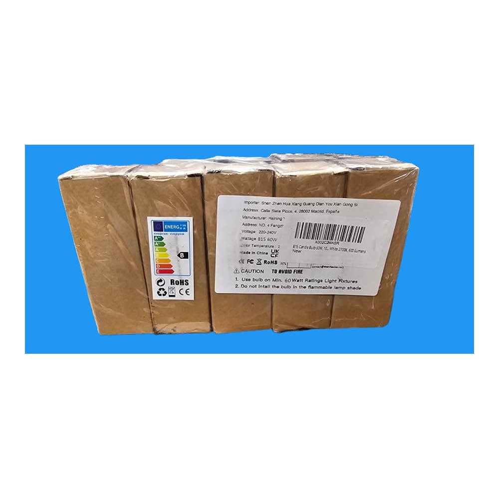 B15 60w Pack of 5 Candle Bulb Lamp White 2700k 600lm