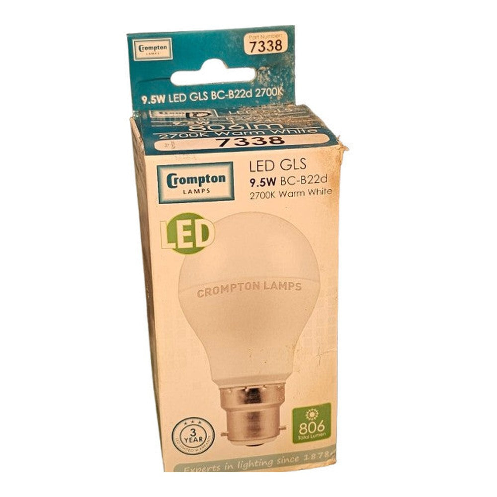 2 x 9.5w = 60w BC-B22d Crompton LED GLS Bulb Lamp 2700k Warm White 7338