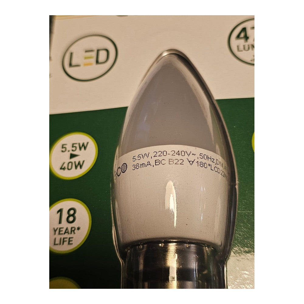 LED B22 BC C37 Candle Classic Bulb 5.5w = 40w 470lm Dimmable 2700k Warm White