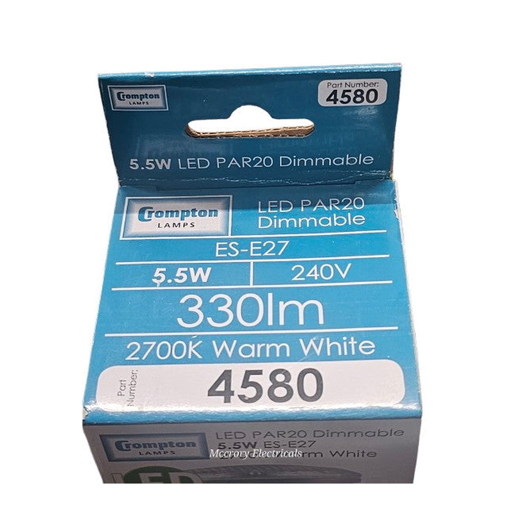 ES-E27 5.5W = 50W LED Crompton PAR 20 Dimmable Bulb 330lm 2700k Warm White 4580
