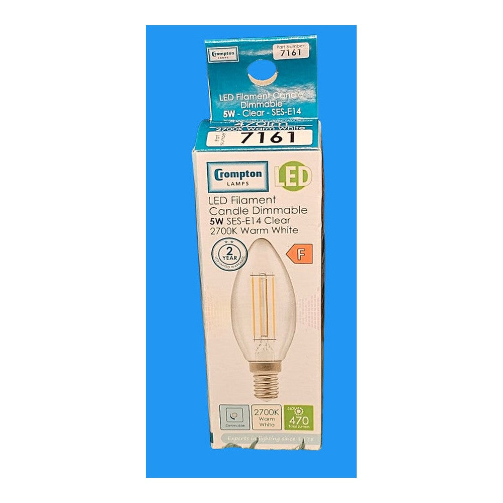 2 x SES E14 LED Crompton 5W Clear Candle Warm White 470lm 2700k 7161